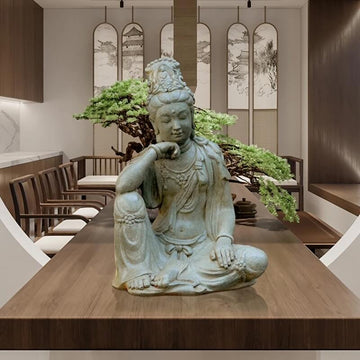 Water Moon Guanyin 18.9″ Engineered Stone Garden Buddha Statue for Yard & Balcony